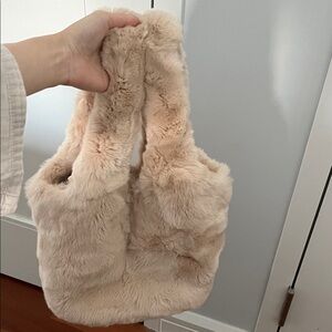 Elegant Cream Fur Fur Tote Bag, NWOT
